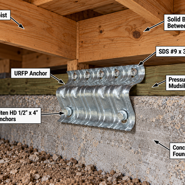 URFP Anchors with ½" Titen Anchor Bolts used in seismic retrofit